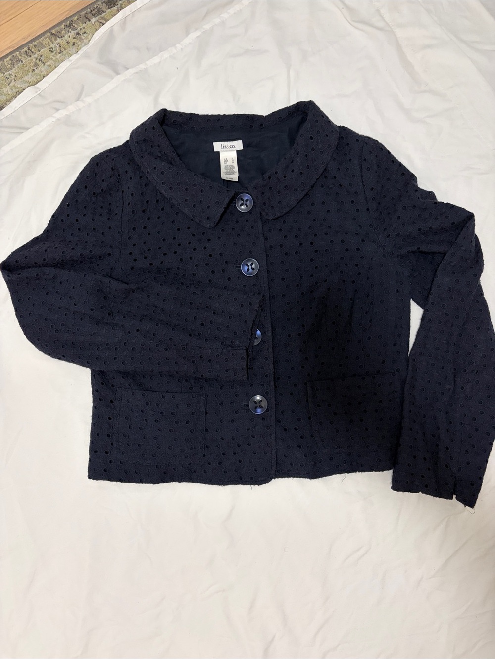 liz & co. Navy Eyelet Button Jacket for Girls